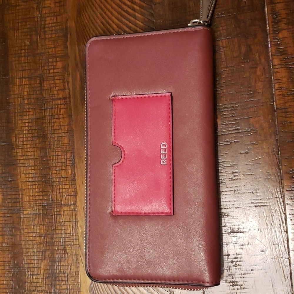 Reed Krakoff Red Colorblock Double Zipper Wallet Wristlet